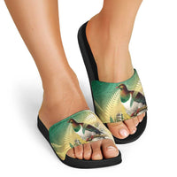 New Zealand Pigeon Kereru Slide Sandals Maori Fern Art Green Gradient LT05 - Polynesian Pride