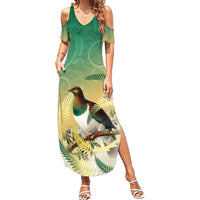 New Zealand Pigeon Kereru Summer Maxi Dress Maori Fern Art Green Gradient LT05 Women Green - Polynesian Pride