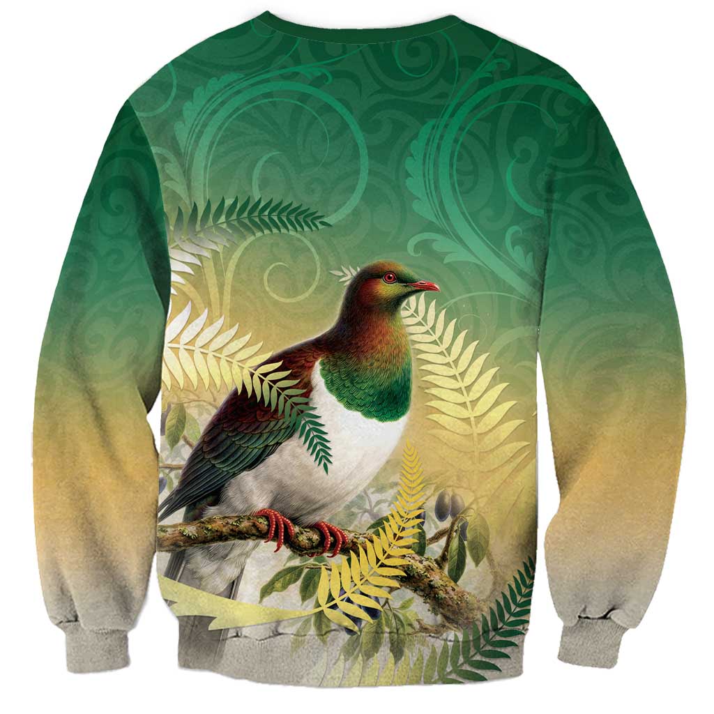 New Zealand Pigeon Kereru Sweatshirt Maori Fern Art Green Gradient LT05 - Polynesian Pride