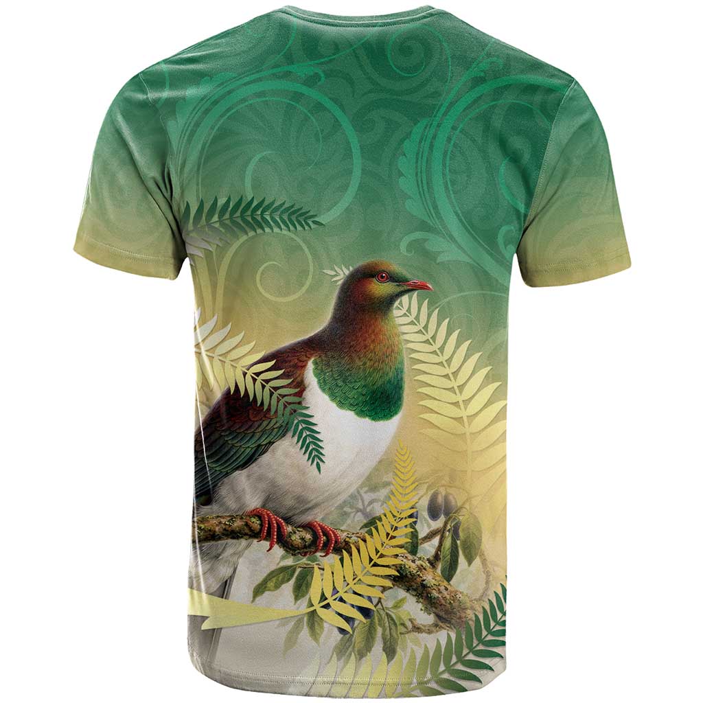 New Zealand Pigeon Kereru T Shirt Maori Fern Art Green Gradient LT05 - Polynesian Pride