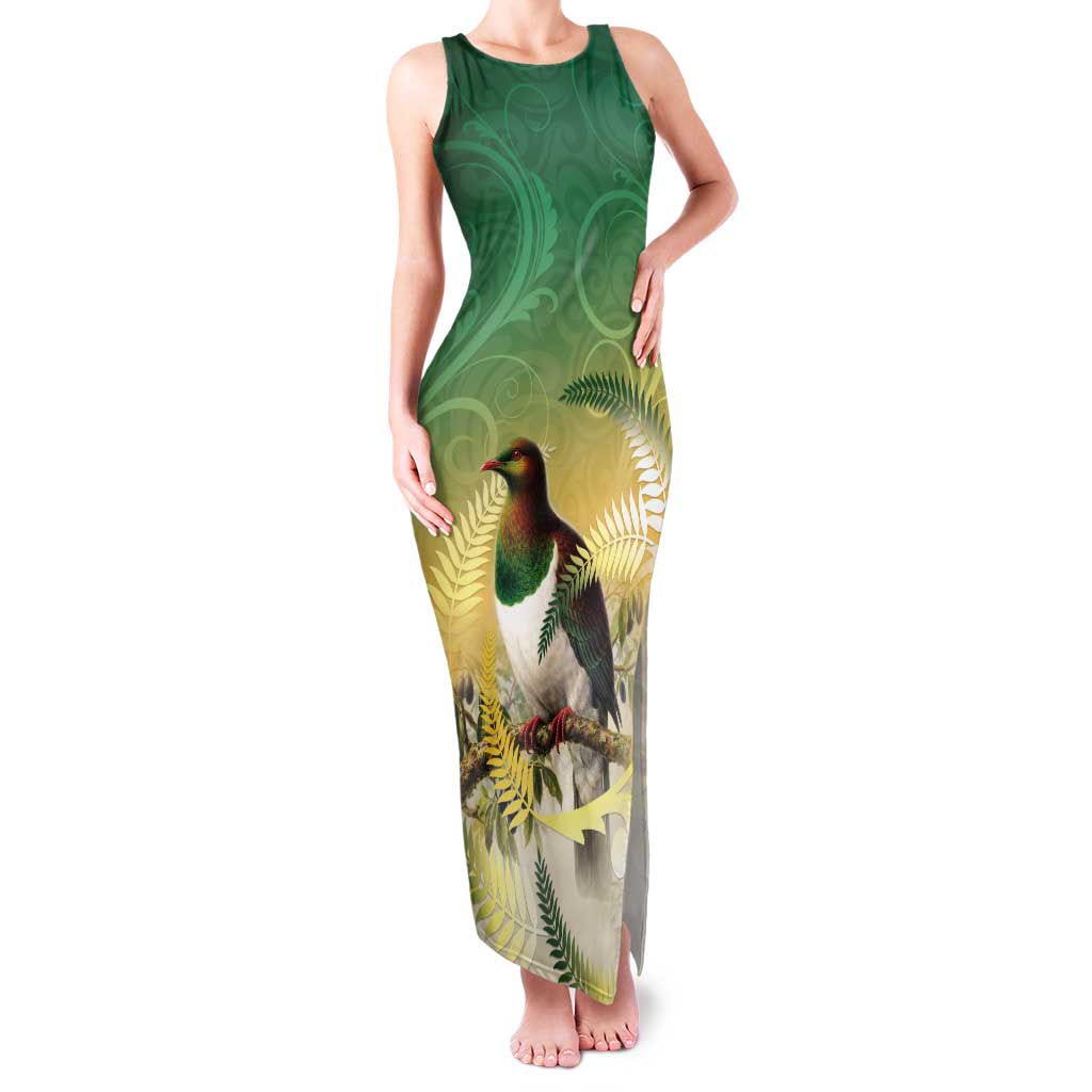 New Zealand Pigeon Kereru Tank Maxi Dress Maori Fern Art Green Gradient LT05 Women Green - Polynesian Pride