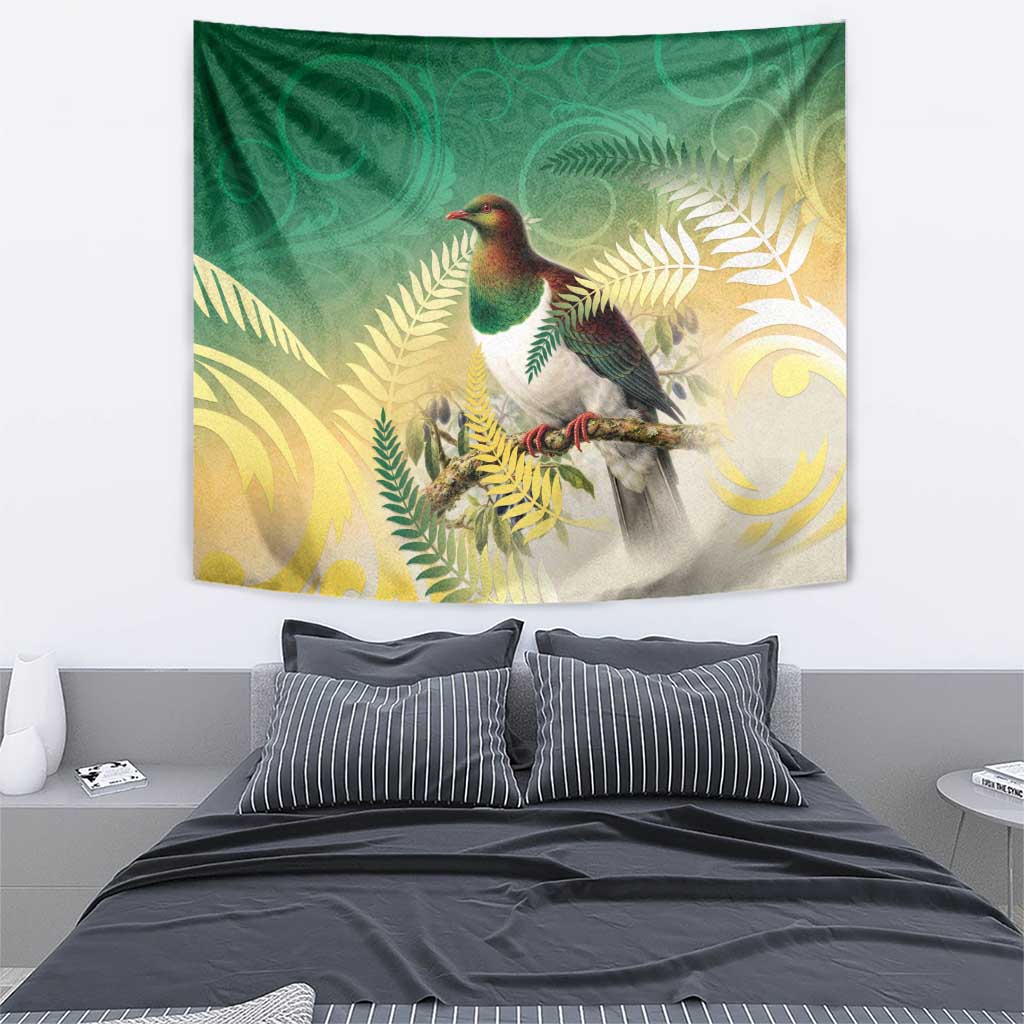 New Zealand Pigeon Kereru Tapestry Maori Fern Art Green Gradient LT05 - Polynesian Pride