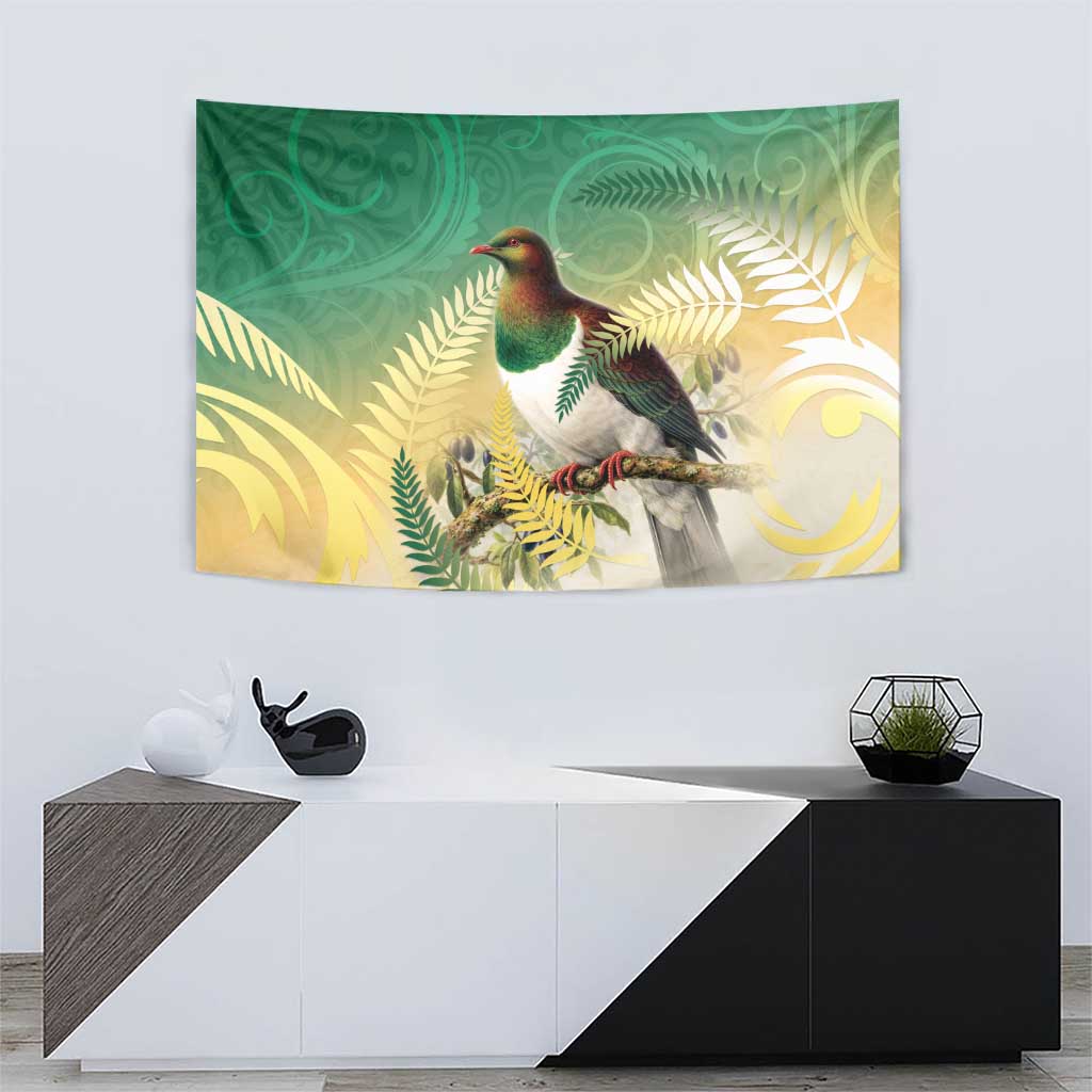 New Zealand Pigeon Kereru Tapestry Maori Fern Art Green Gradient LT05 - Polynesian Pride