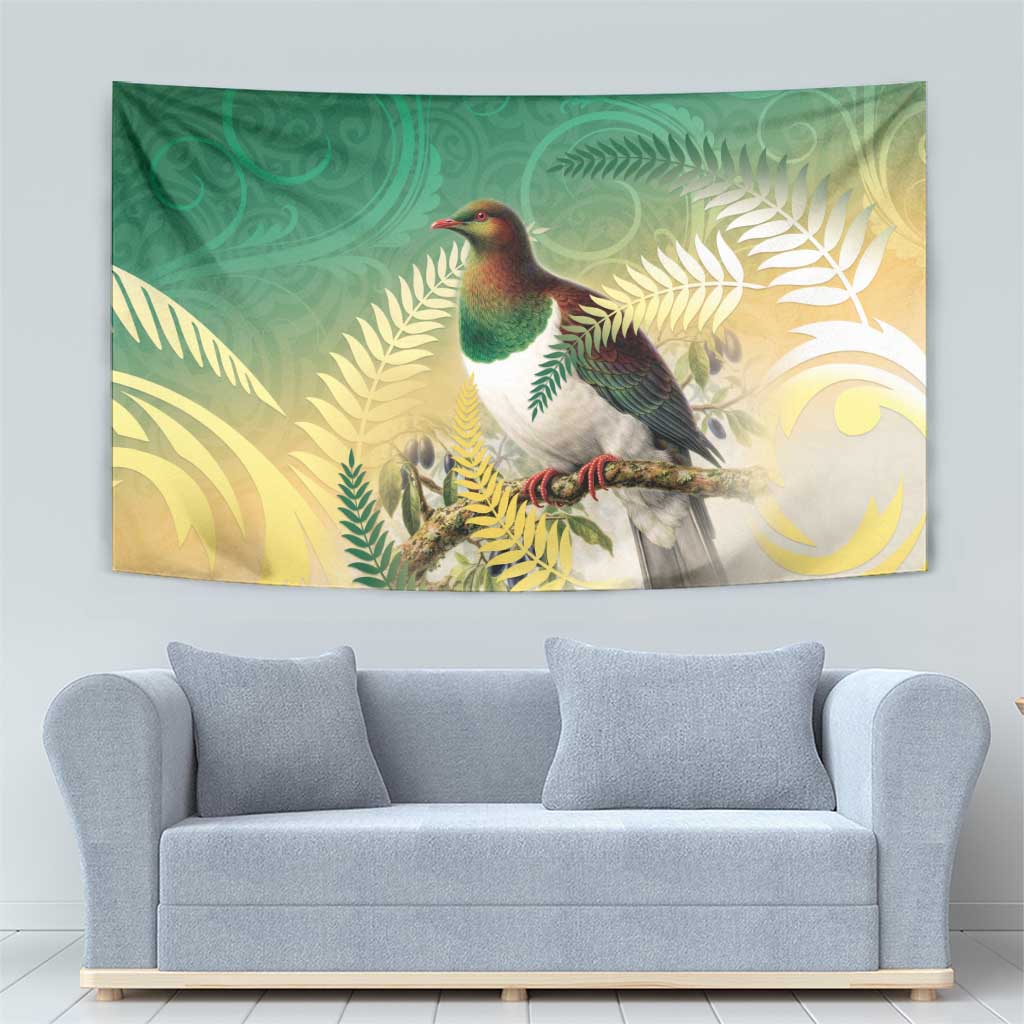 New Zealand Pigeon Kereru Tapestry Maori Fern Art Green Gradient LT05 - Polynesian Pride