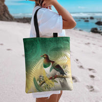 New Zealand Pigeon Kereru Tote Bag Maori Fern Art Green Gradient LT05 - Polynesian Pride