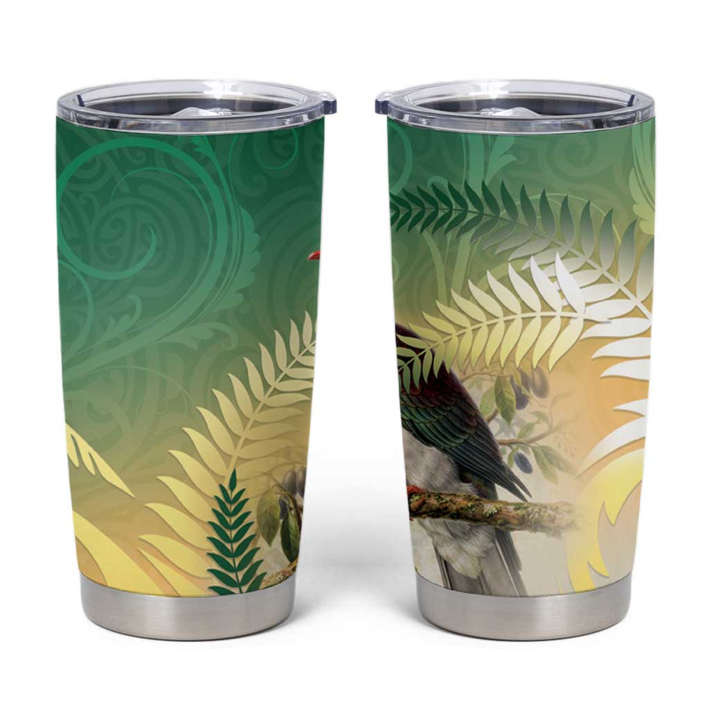 New Zealand Pigeon Kereru Tumbler Cup Maori Fern Art Green Gradient LT05 Green - Polynesian Pride