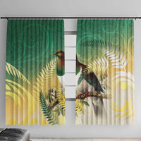 New Zealand Pigeon Kereru Window Curtain Maori Fern Art Green Gradient LT05 With Hooks Green - Polynesian Pride