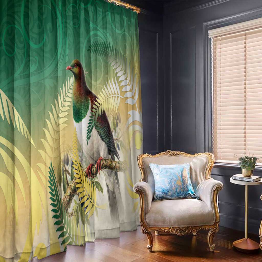 New Zealand Pigeon Kereru Window Curtain Maori Fern Art Green Gradient LT05 - Polynesian Pride