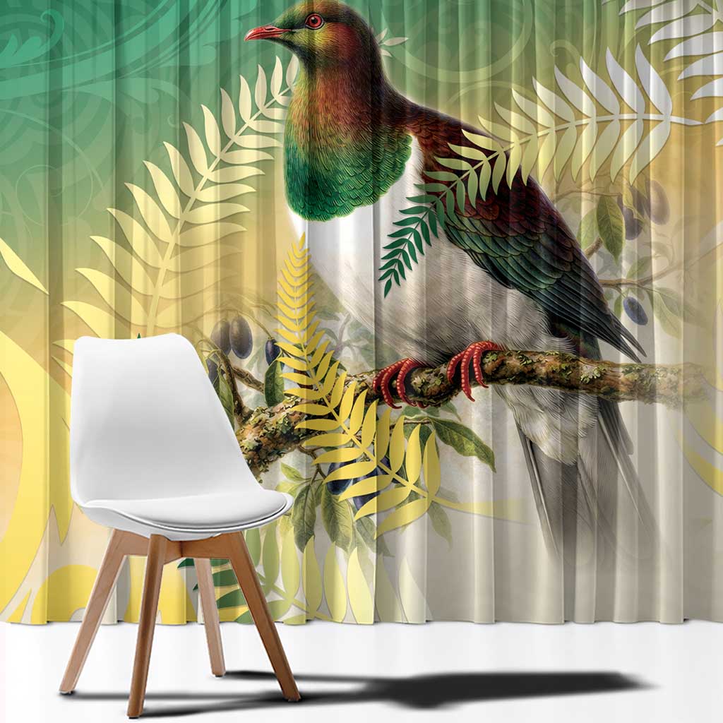 New Zealand Pigeon Kereru Window Curtain Maori Fern Art Green Gradient LT05 - Polynesian Pride