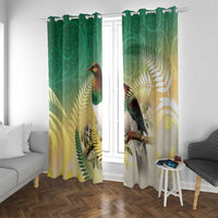 New Zealand Pigeon Kereru Window Curtain Maori Fern Art Green Gradient LT05 With Grommets Green - Polynesian Pride