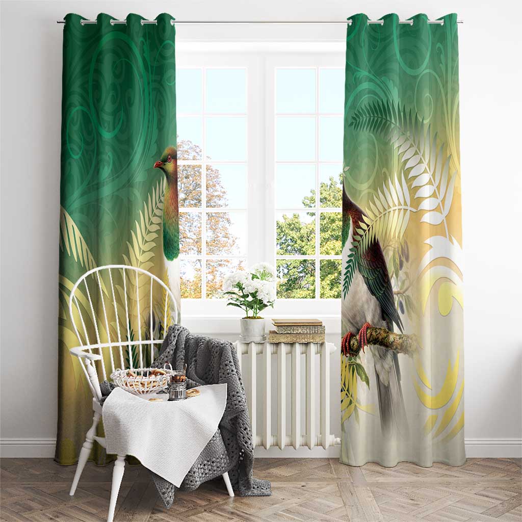 New Zealand Pigeon Kereru Window Curtain Maori Fern Art Green Gradient LT05 - Polynesian Pride