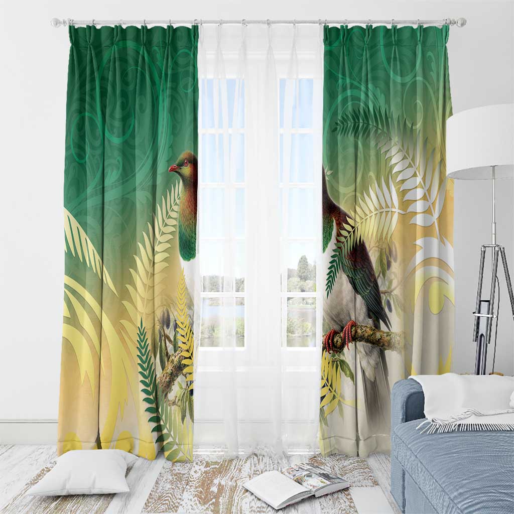 New Zealand Pigeon Kereru Window Curtain Maori Fern Art Green Gradient LT05 - Polynesian Pride