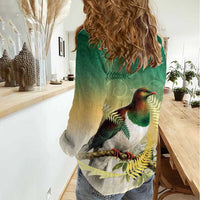 New Zealand Pigeon Kereru Women Casual Shirt Maori Fern Art Green Gradient LT05 - Polynesian Pride