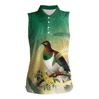 New Zealand Pigeon Kereru Women Sleeveless Polo Shirt Maori Fern Art Green Gradient LT05 Female Green - Polynesian Pride
