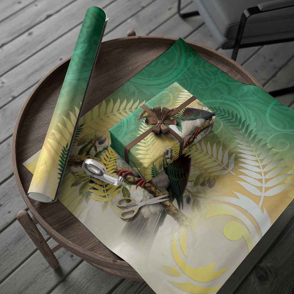 New Zealand Pigeon Kereru Wrapping Paper Maori Fern Art Green Gradient LT05 - Polynesian Pride