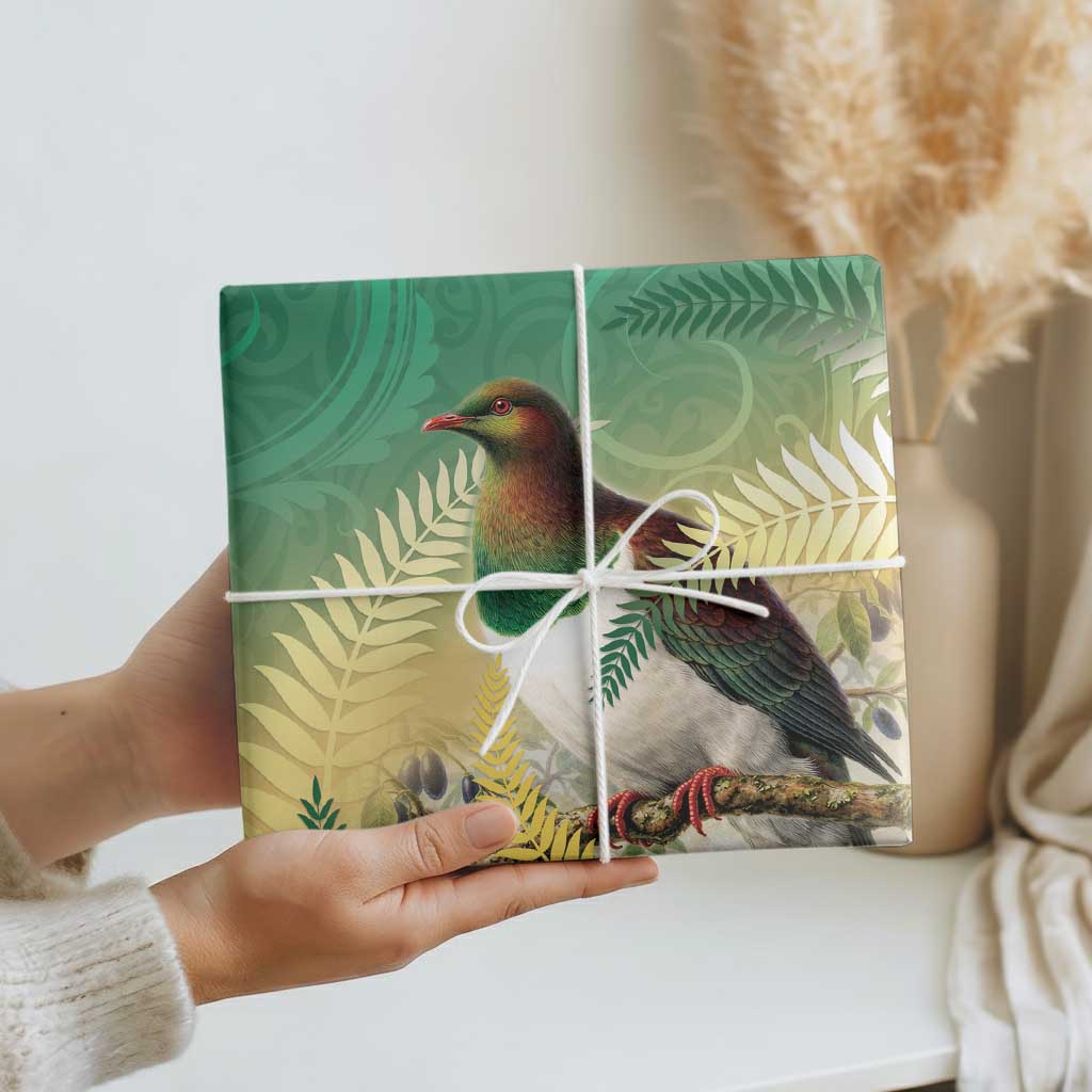 New Zealand Pigeon Kereru Wrapping Paper Maori Fern Art Green Gradient LT05 - Polynesian Pride