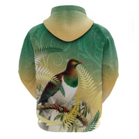 New Zealand Pigeon Kereru Zip Hoodie Maori Fern Art Green Gradient LT05 - Polynesian Pride