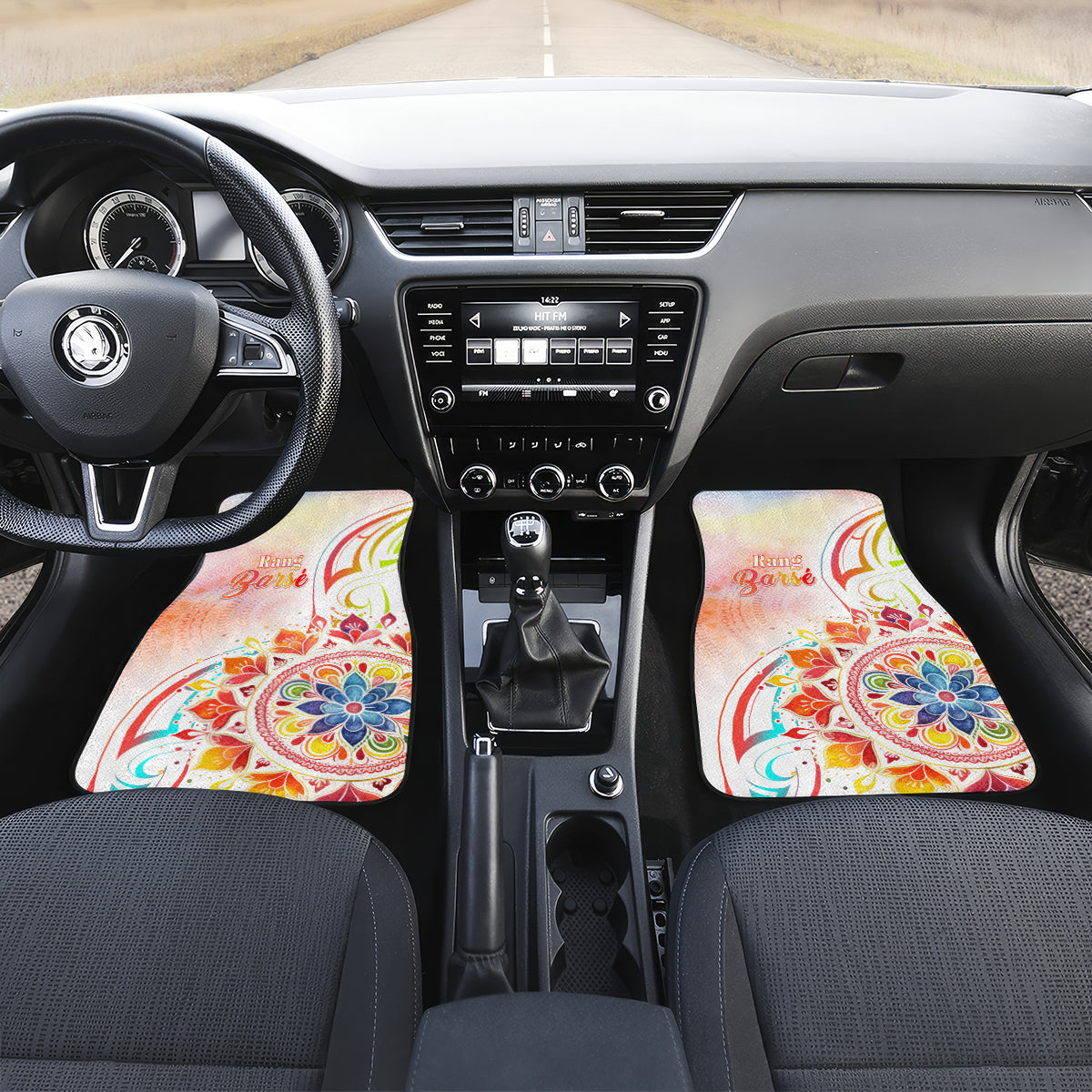 Happy Holi Festival Car Mats Rangoli With Polynesian Pattern LT05 Set 2pcs - Front White - Polynesian Pride