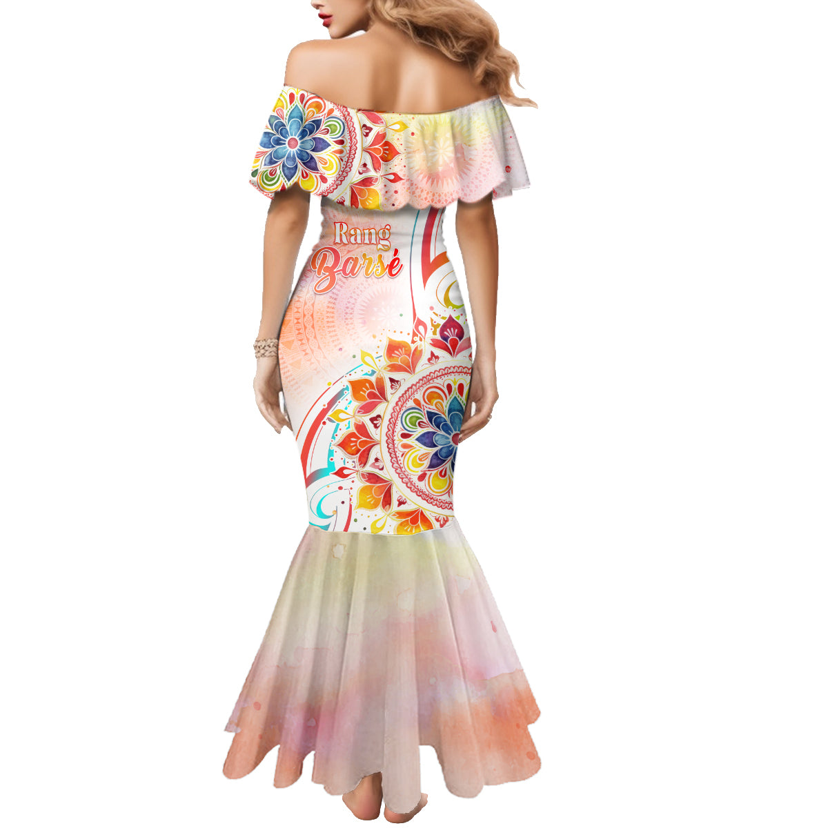 Happy Holi Festival Family Matching Mermaid Dress and Hawaiian Shirt Rangoli With Polynesian Pattern LT05 - Polynesian Pride