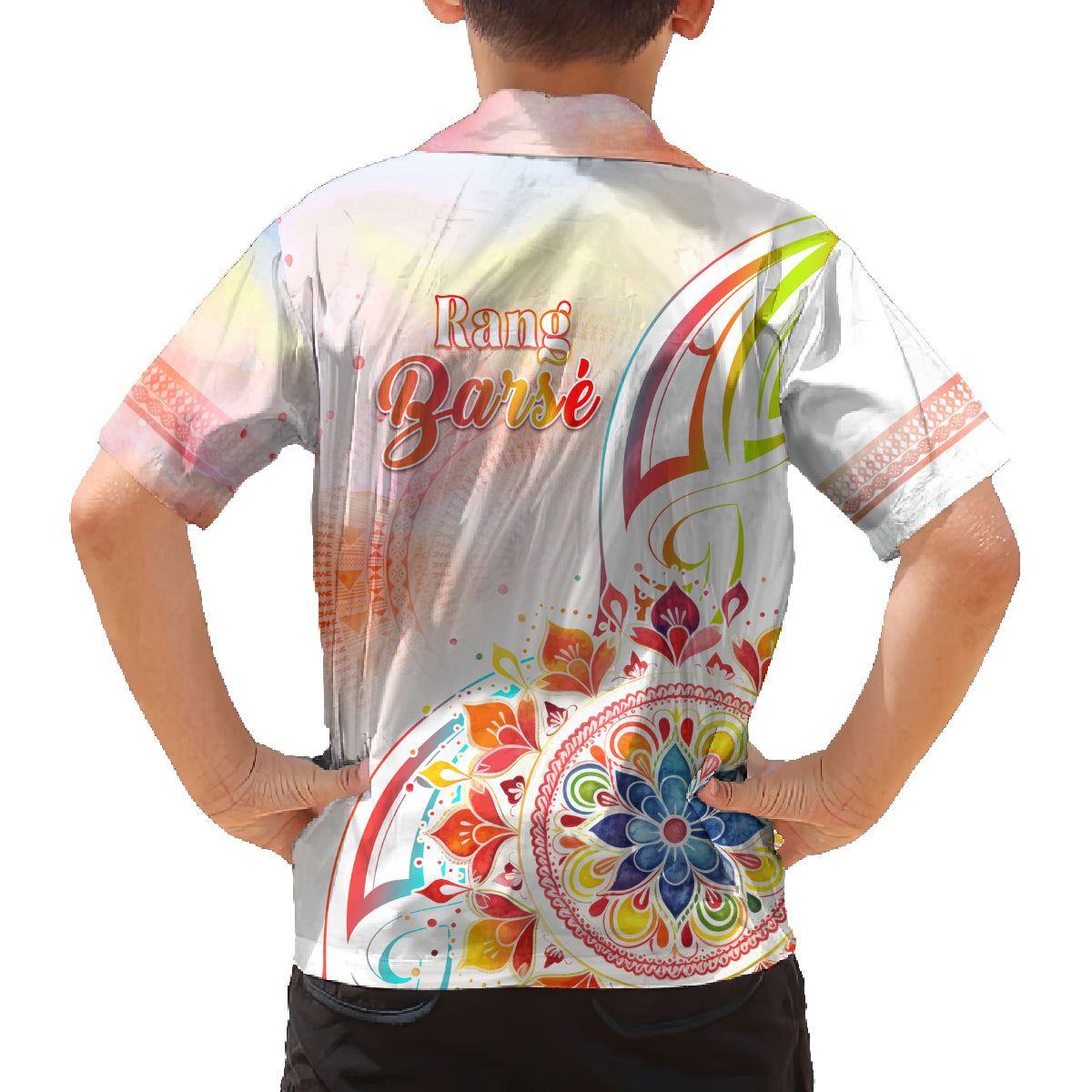Happy Holi Festival Family Matching Off The Shoulder Long Sleeve Dress and Hawaiian Shirt Rangoli With Polynesian Pattern LT05 - Polynesian Pride