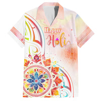Happy Holi Festival Family Matching Off Shoulder Short Dress and Hawaiian Shirt Rangoli With Polynesian Pattern LT05 Dad's Shirt - Short Sleeve White - Polynesian Pride
