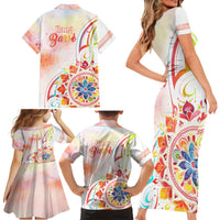 Happy Holi Festival Family Matching Short Sleeve Bodycon Dress and Hawaiian Shirt Rangoli With Polynesian Pattern LT05 - Polynesian Pride