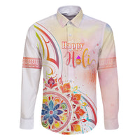 Happy Holi Festival Family Matching Short Sleeve Bodycon Dress and Hawaiian Shirt Rangoli With Polynesian Pattern LT05 Dad's Shirt - Long Sleeve White - Polynesian Pride
