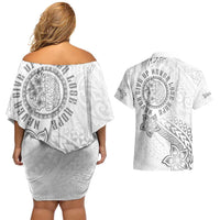 Brain Cancer Warrior Couples Matching Off Shoulder Short Dress and Hawaiian Shirt Never Give Up LT05 - Polynesian Pride