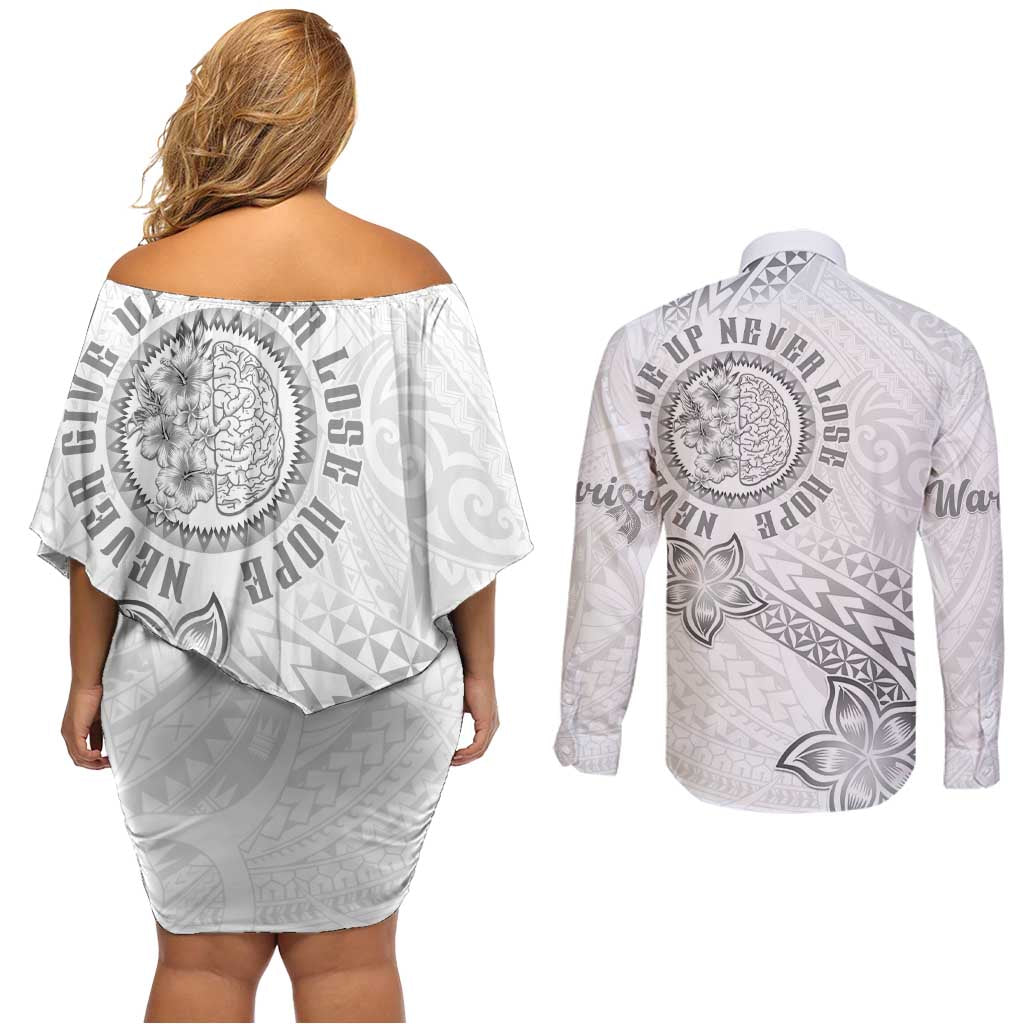 Brain Cancer Warrior Couples Matching Off Shoulder Short Dress and Long Sleeve Button Shirt Never Give Up