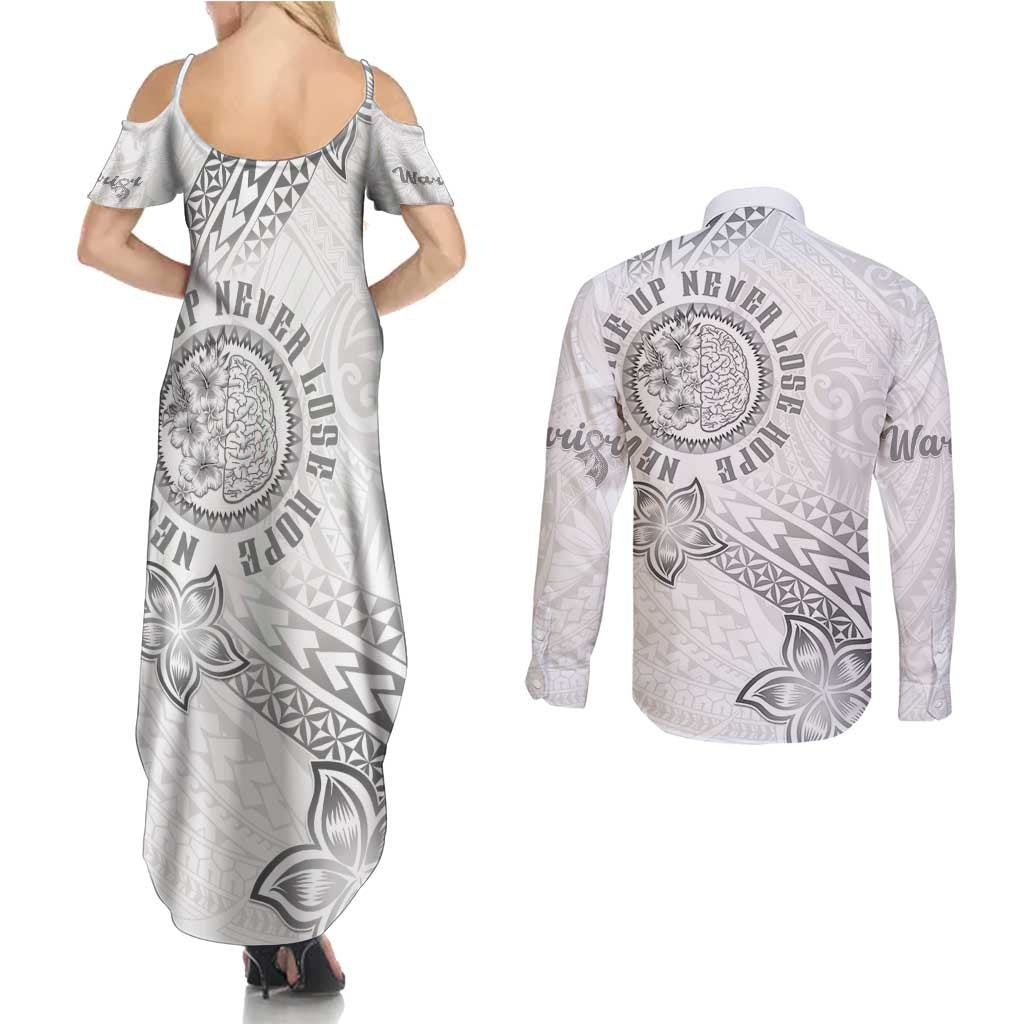 Brain Cancer Warrior Couples Matching Summer Maxi Dress and Long Sleeve Button Shirt Never Give Up
