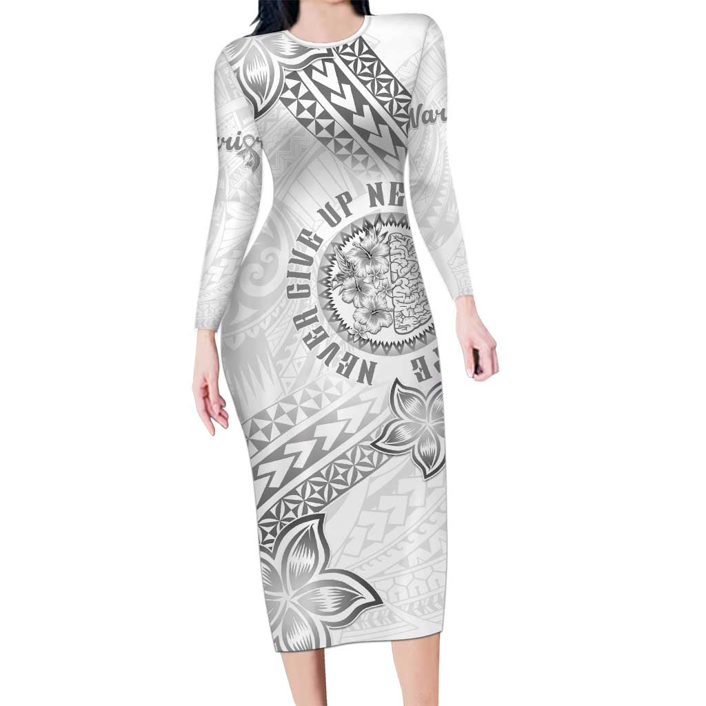 Brain Cancer Warrior Family Matching Long Sleeve Bodycon Dress and Hawaiian Shirt Never Give Up LT05 Mom's Dress White - Polynesian Pride