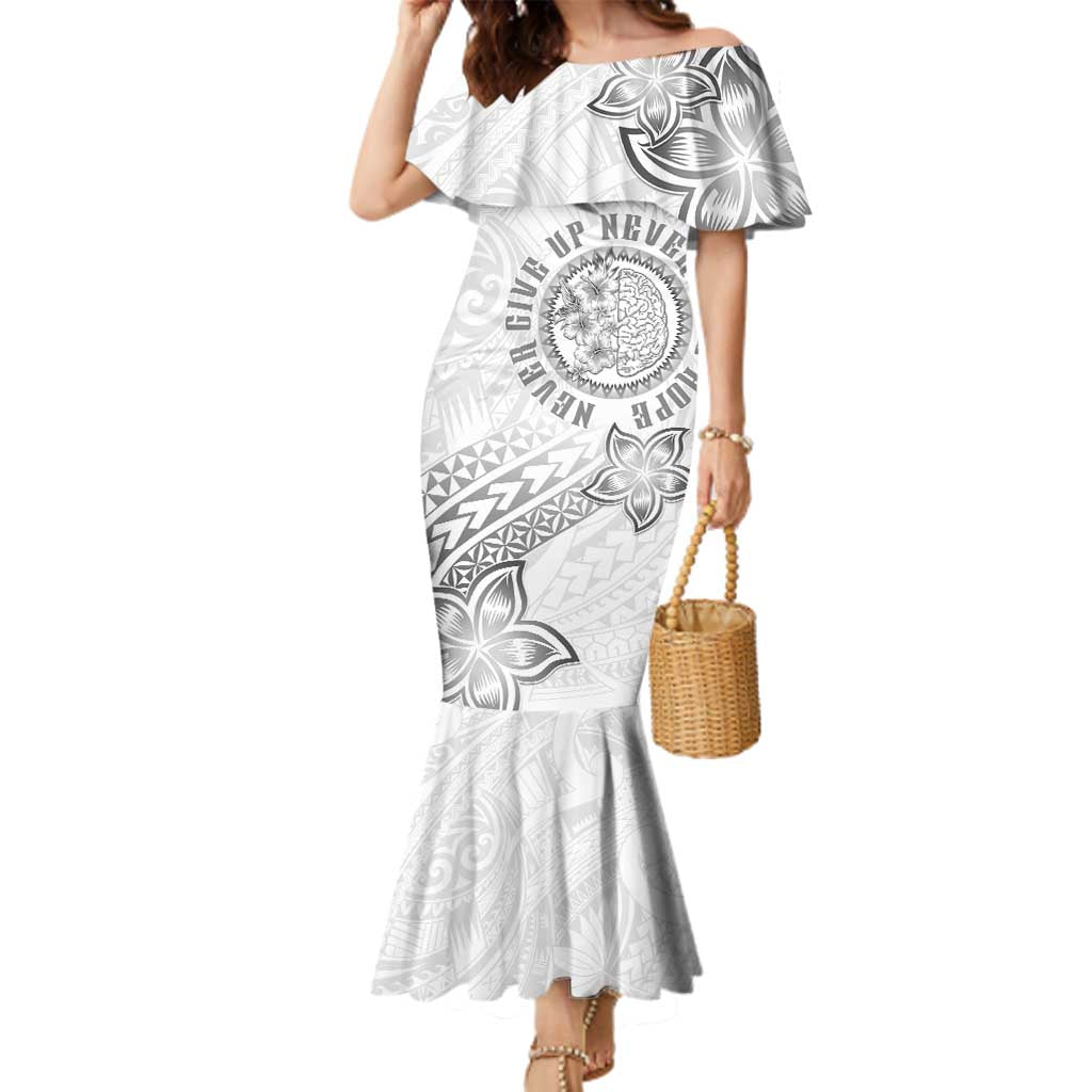 Brain Cancer Warrior Family Matching Mermaid Dress and Hawaiian Shirt Never Give Up LT05 Mom's Dress White - Polynesian Pride