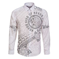 Brain Cancer Warrior Family Matching Off The Shoulder Long Sleeve Dress and Hawaiian Shirt Never Give Up LT05 Dad's Shirt - Long Sleeve White - Polynesian Pride