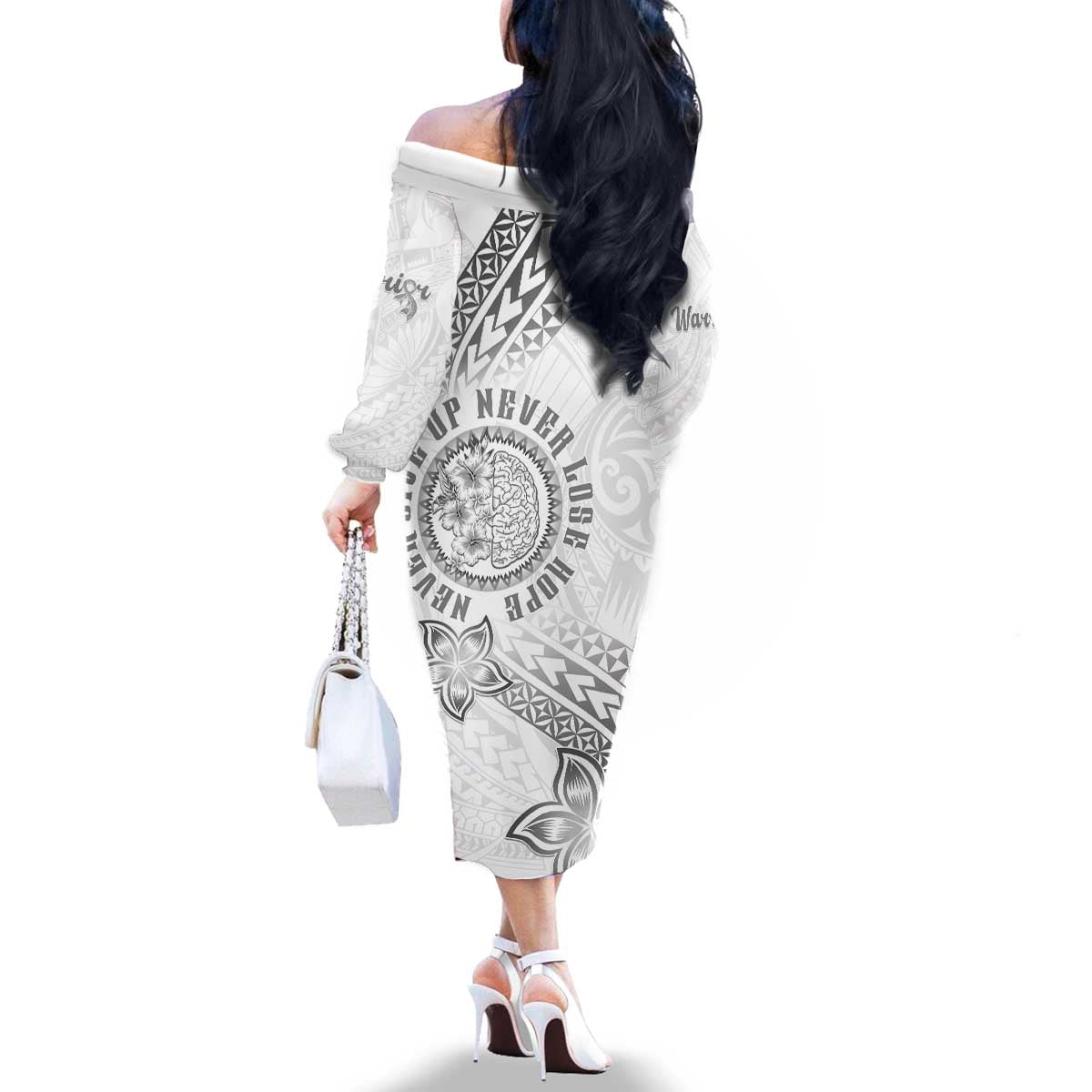 Brain Cancer Warrior Family Matching Off The Shoulder Long Sleeve Dress and Hawaiian Shirt Never Give Up LT05 - Polynesian Pride