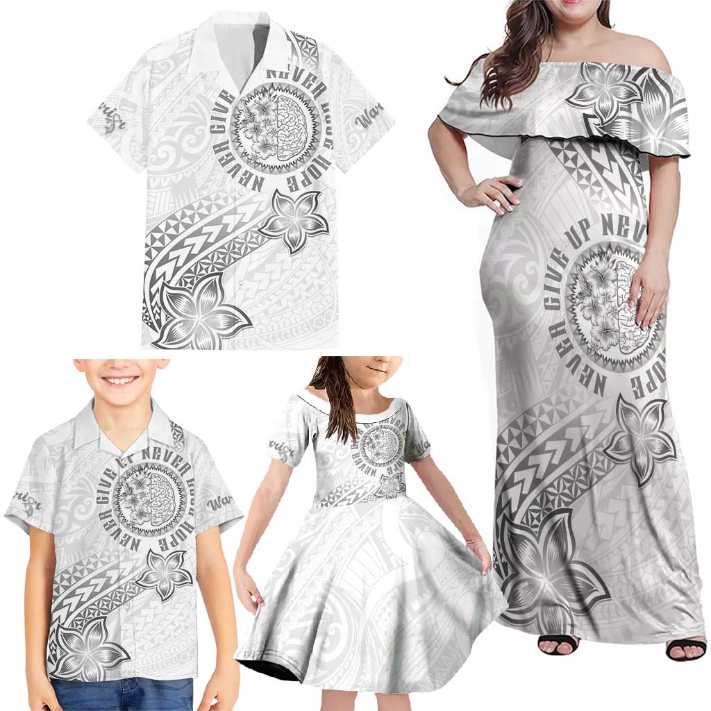 Brain Cancer Warrior Family Matching Off Shoulder Maxi Dress and Hawaiian Shirt Never Give Up LT05 - Polynesian Pride
