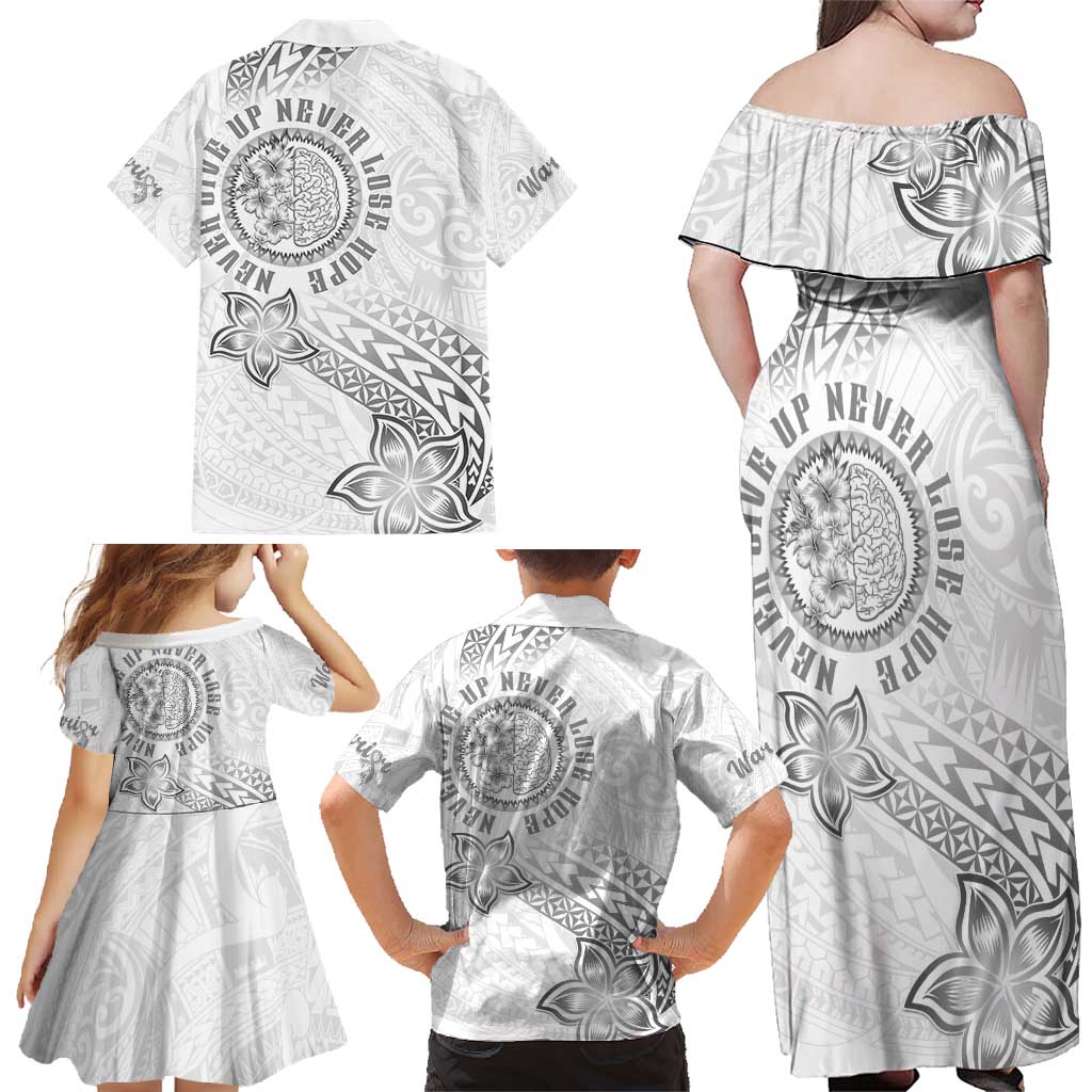 Brain Cancer Warrior Family Matching Off Shoulder Maxi Dress and Hawaiian Shirt Never Give Up LT05 - Polynesian Pride