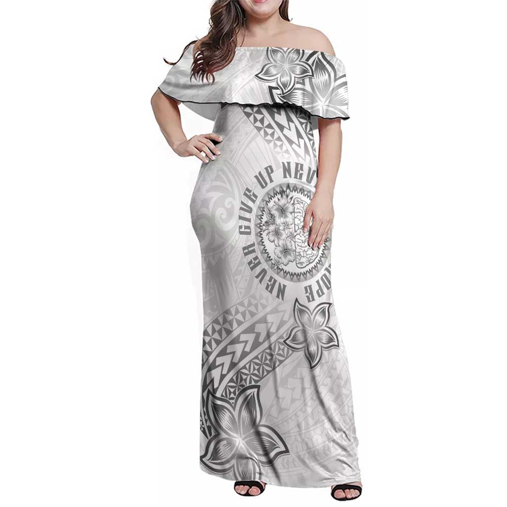 Brain Cancer Warrior Family Matching Off Shoulder Maxi Dress and Hawaiian Shirt Never Give Up LT05 Mom's Dress White - Polynesian Pride