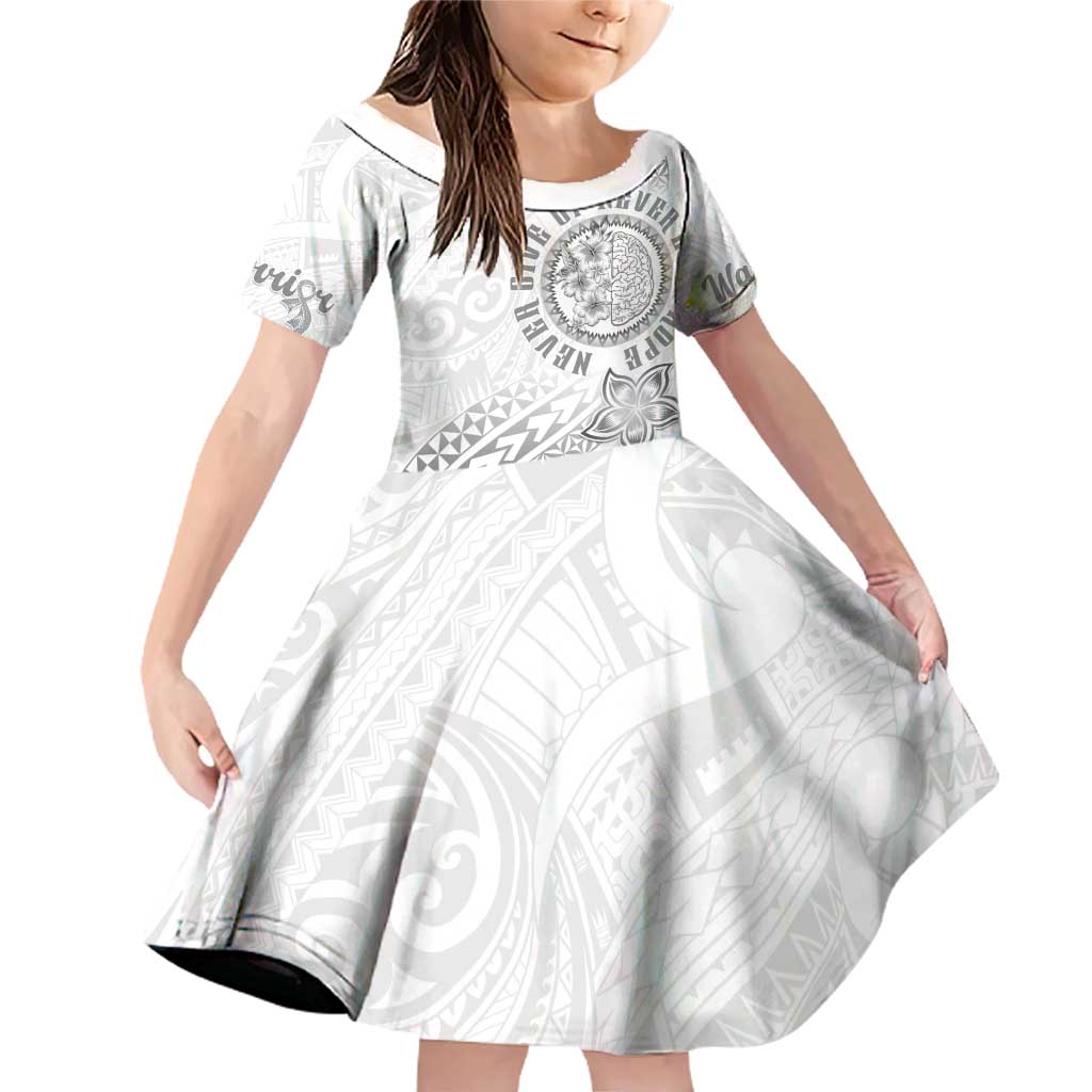 Brain Cancer Warrior Family Matching Off Shoulder Short Dress and Hawaiian Shirt Never Give Up LT05 Daughter's Dress White - Polynesian Pride