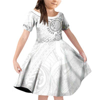 Brain Cancer Warrior Family Matching Off Shoulder Short Dress and Hawaiian Shirt Never Give Up LT05 Daughter's Dress White - Polynesian Pride