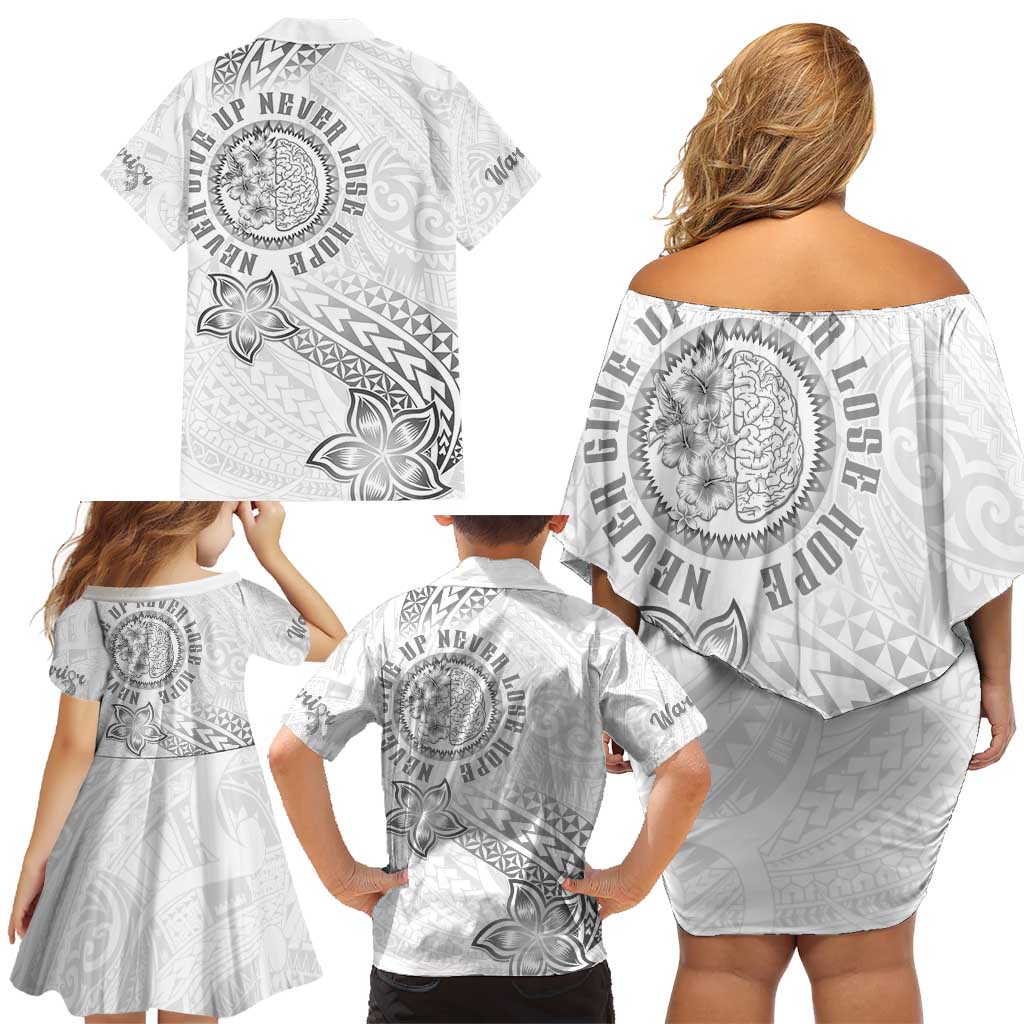 Brain Cancer Warrior Family Matching Off Shoulder Short Dress and Hawaiian Shirt Never Give Up LT05 - Polynesian Pride