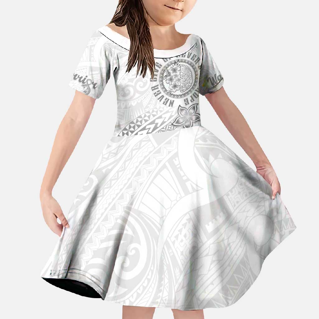 Brain Cancer Warrior Family Matching Tank Maxi Dress and Hawaiian Shirt Never Give Up LT05 Daughter's Dress White - Polynesian Pride