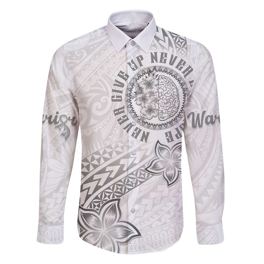 Brain Cancer Warrior Family Matching Tank Maxi Dress and Hawaiian Shirt Never Give Up LT05 Dad's Shirt - Long Sleeve White - Polynesian Pride