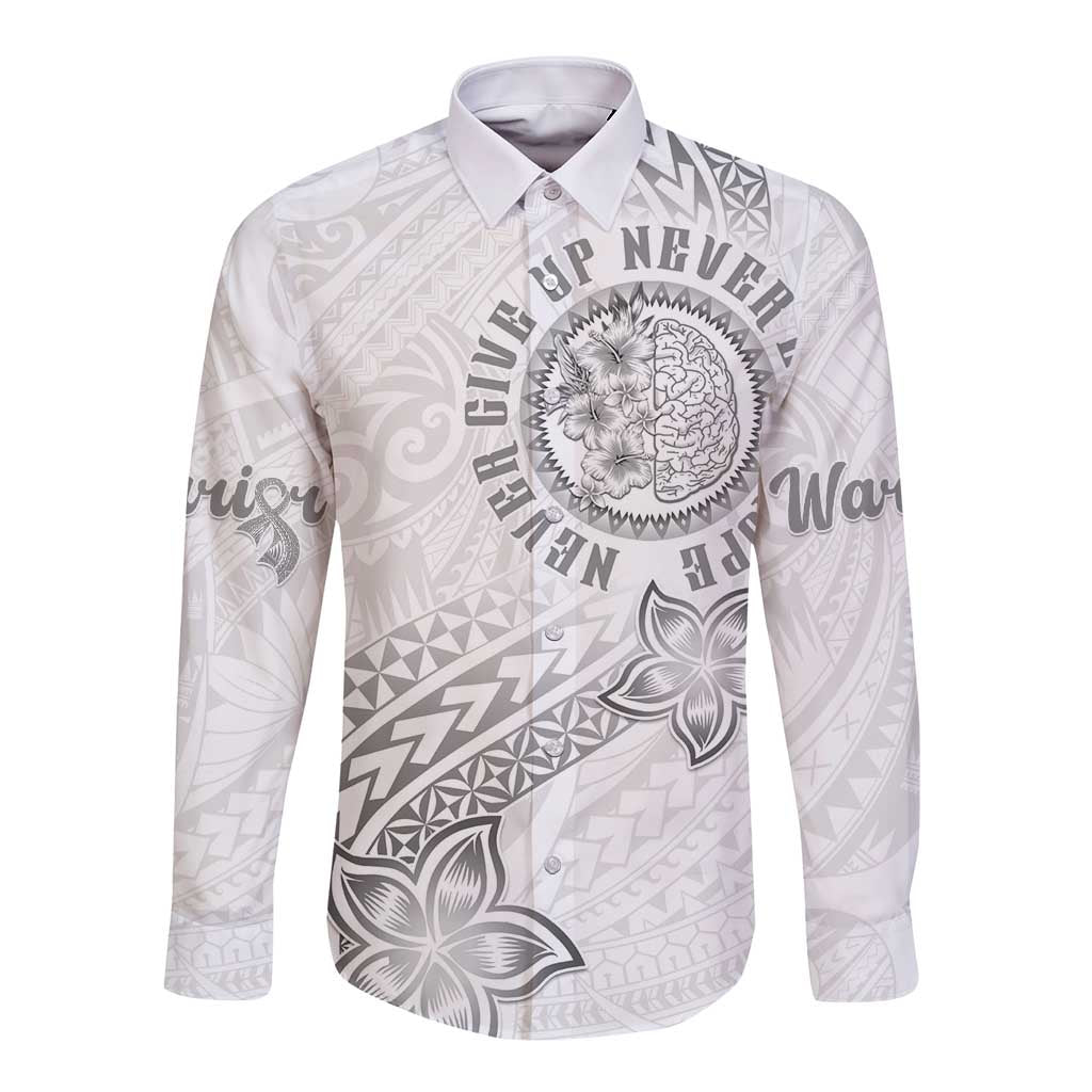 Brain Cancer Warrior Long Sleeve Button Shirt Never Give Up