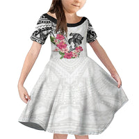 White Polynesian Hammerhead Shark Tribal Pattern Family Matching Mermaid Dress and Hawaiian Shirt LT05 Daughter's Dress White - Polynesian Pride