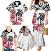 White Polynesian Hammerhead Shark Tribal Pattern Family Matching Mermaid Dress and Hawaiian Shirt LT05 - Polynesian Pride
