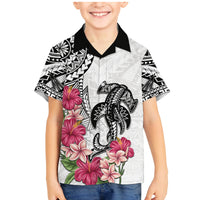 White Polynesian Hammerhead Shark Tribal Pattern Family Matching Mermaid Dress and Hawaiian Shirt LT05 Son's Shirt White - Polynesian Pride