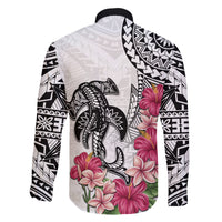 White Polynesian Hammerhead Shark Tribal Pattern Family Matching Off The Shoulder Long Sleeve Dress and Hawaiian Shirt LT05 - Polynesian Pride
