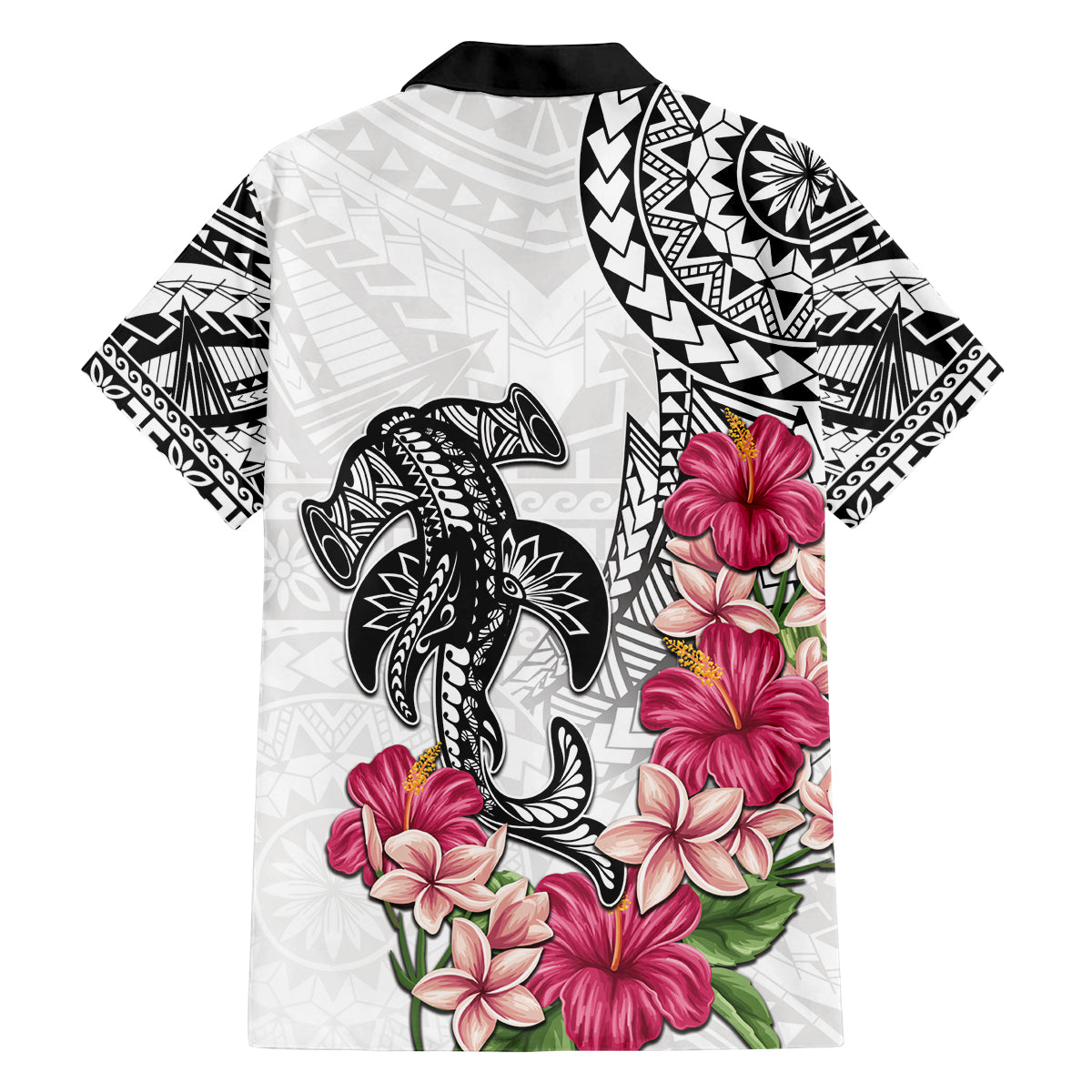 White Polynesian Hammerhead Shark Tribal Pattern Family Matching Puletasi and Hawaiian Shirt