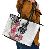 White Polynesian Hammerhead Shark Tribal Pattern Leather Tote Bag