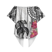 White Polynesian Hammerhead Shark Tribal Pattern Off Shoulder Wrap Waist Top LT05 - Polynesian Pride